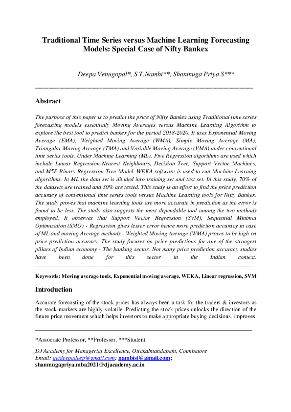 (PDF) Traditional Time Series versus Machine Learning Forecasting ...