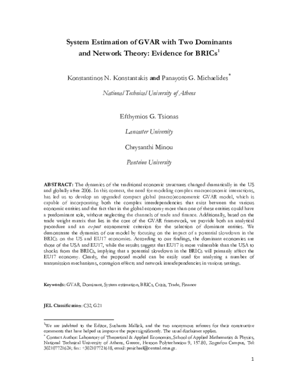 (PDF) System estimation of GVAR with two dominants and network theory ...