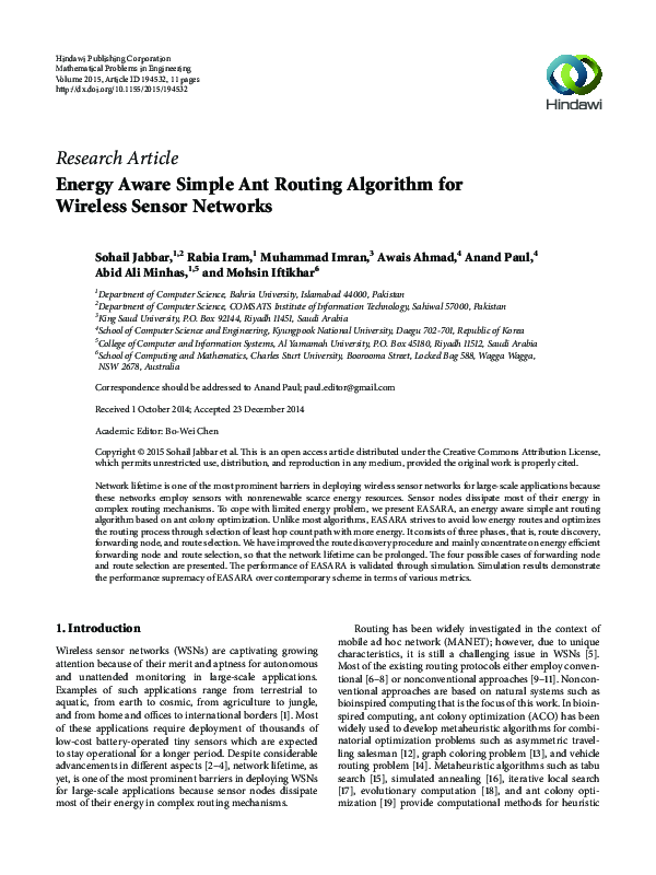 (PDF) Energy Aware Simple Ant Routing Algorithm for Wireless Sensor ...