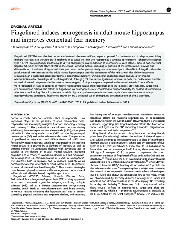(PDF) Fingolimod induces neurogenesis in adult mouse hippocampus and ...