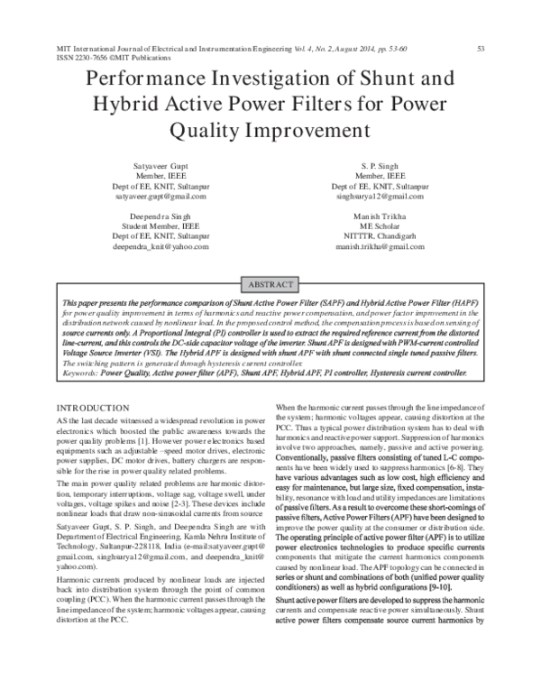 (PDF) Performance Investigation of Shunt and Hybrid Active Power ...
