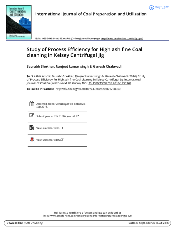 (PDF) Study of Process Efficiency for High-Ash Fine Coal Cleaning in a ...