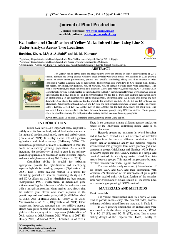 (PDF) Evaluation and Classification of Yellow Maize Inbred Lines Using ...