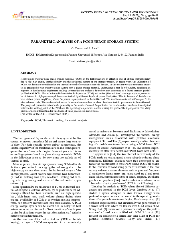 (PDF) Parametric Analysis of a PCM Energy Storage System