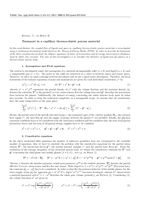 (PDF) Transport in a capillary thermo-elastic porous material