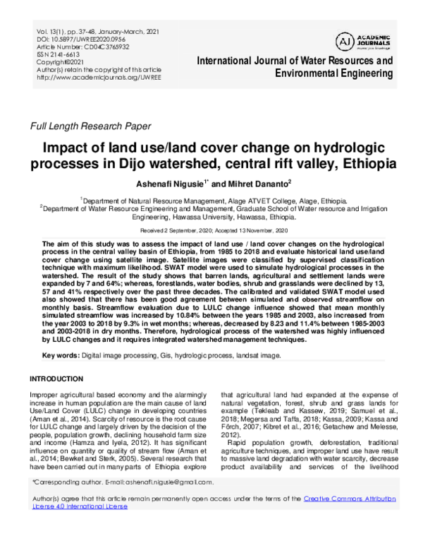(PDF) Impact of land use/land cover change on hydrologic processes in ...
