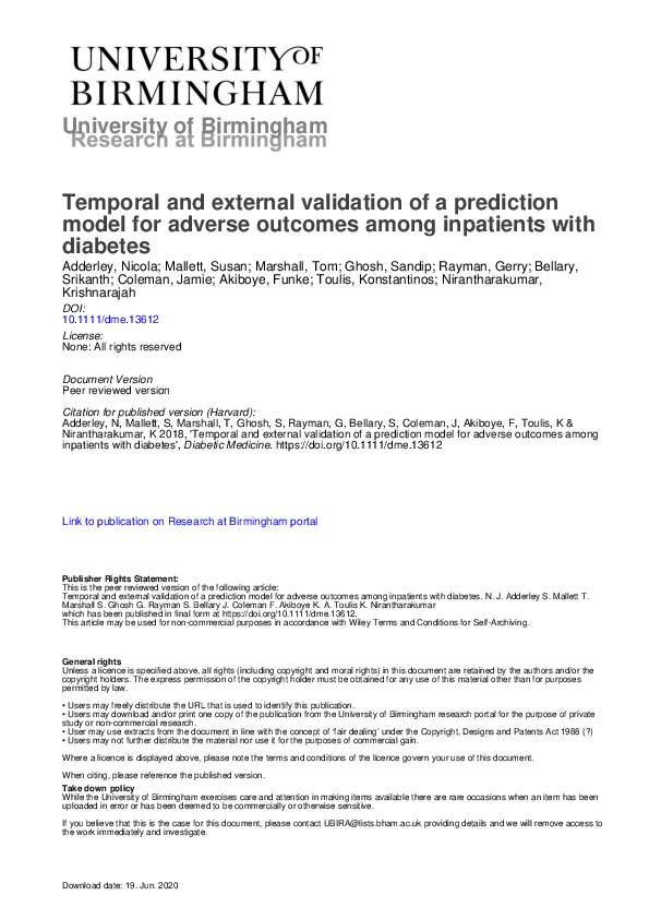 (PDF) Temporal and external validation of a prediction model for ...