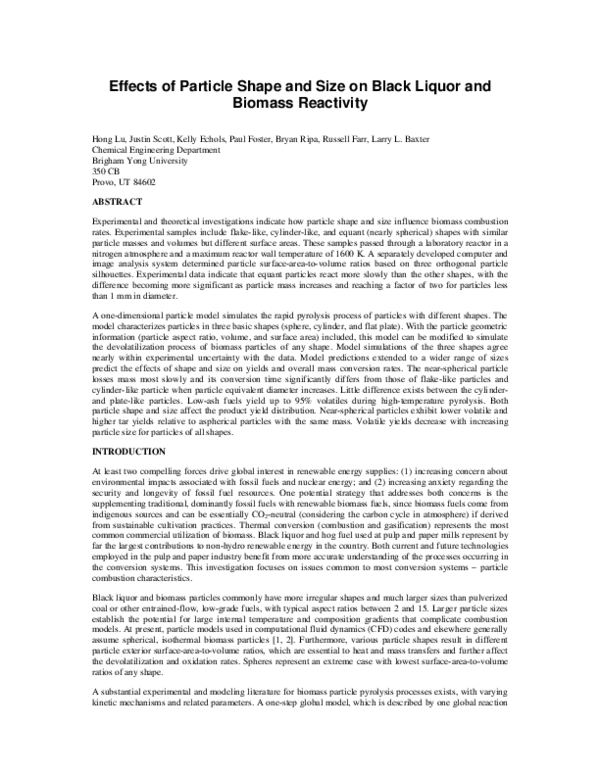 (PDF) Effects of particle shape and size on black liquor and biomass ...