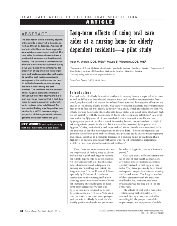(PDF) Long‐term effects of using oral care aides at a nursing home for ...