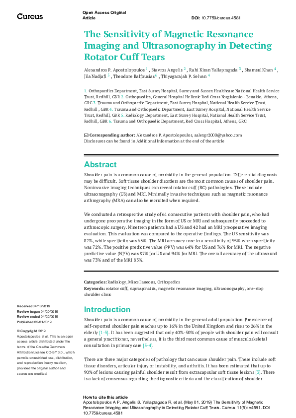 (PDF) The Sensitivity of Magnetic Resonance Imaging and Ultrasonography ...