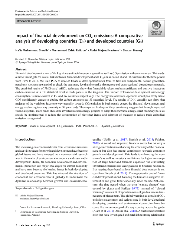 (PDF) Impact of financial development on CO2 emissions: A comparative ...