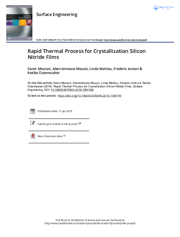 (PDF) Rapid Thermal Process for Crystallization Silicon Nitride Films