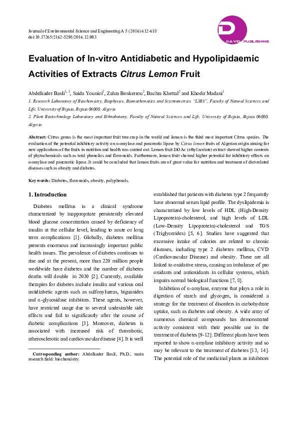 (PDF) Evaluation of In-vitro Antidiabetic and Hypolipidaemic Activities ...