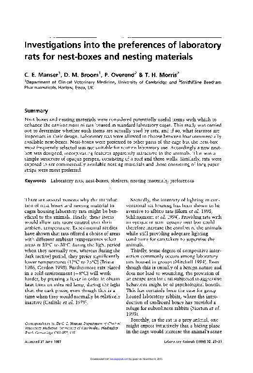 (PDF) Investigations into the preferences of laboratory rats for nest ...
