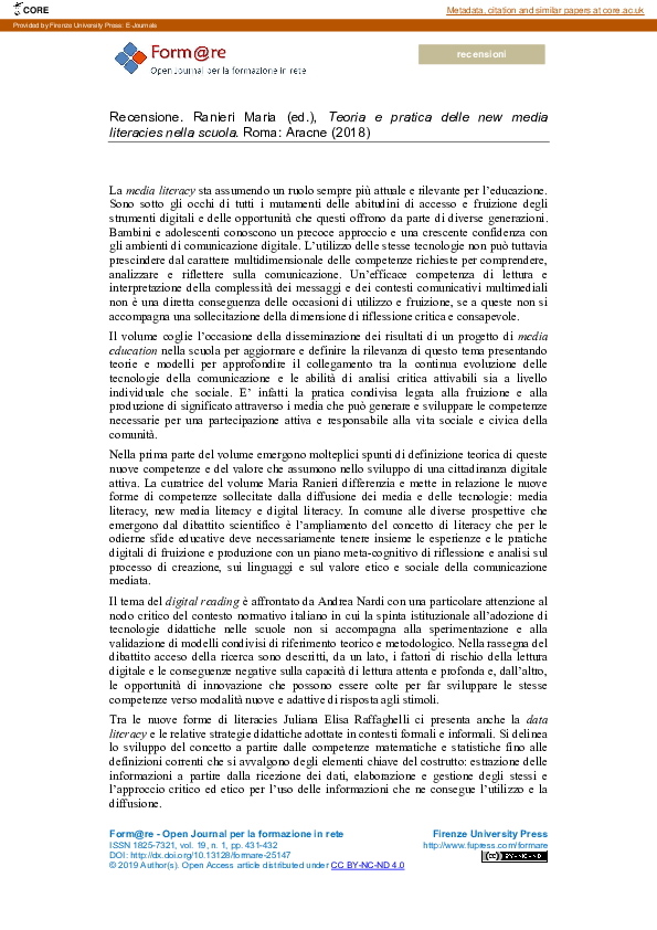 (PDF) Recensione. Ranieri Maria (ed.), Teoria e pratica delle new media ...