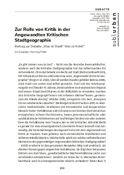 (PDF) Zur Rolle von Kritik in der Angewandten Kritischen Stadtgeographie