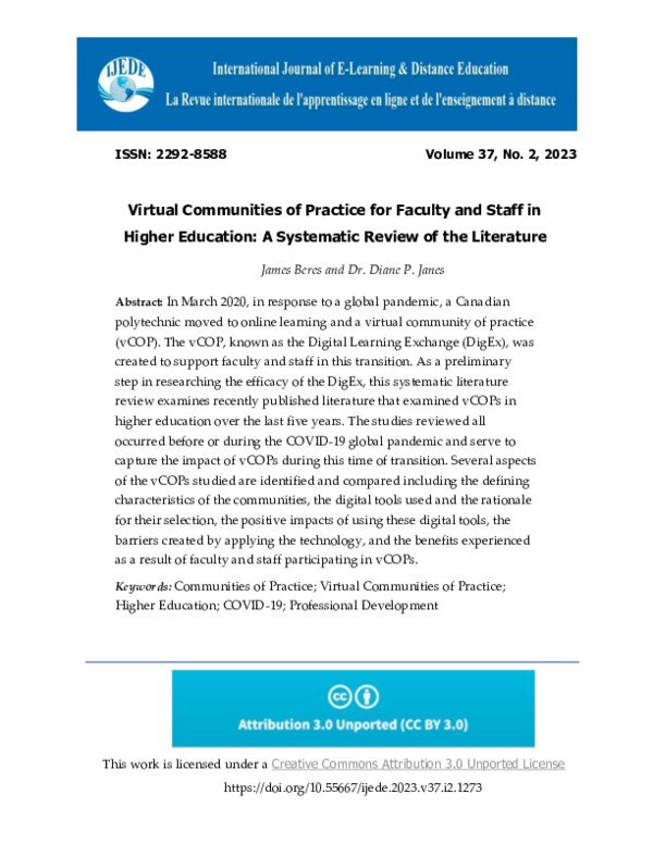 (PDF) Virtual Communities of Practice for Faculty and Staff in Higher ...