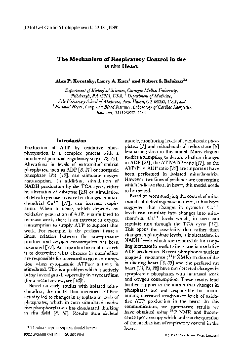 (PDF) The mechanism of respiratory control in the in vivo heart