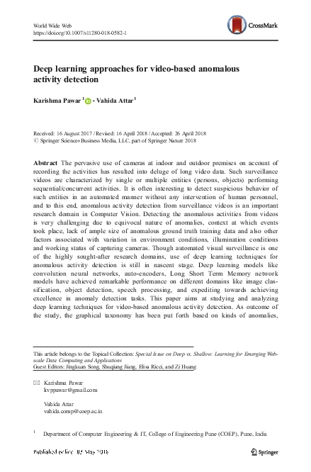 (PDF) Deep learning approaches for video-based anomalous activity detection