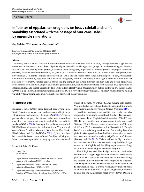 (PDF) Influences of Appalachian orography on heavy rainfall and ...