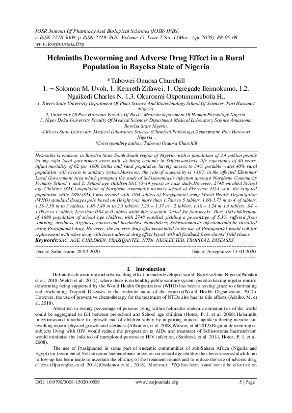 (PDF) Helminthes deworming and adverse drug effects in a Rural ...