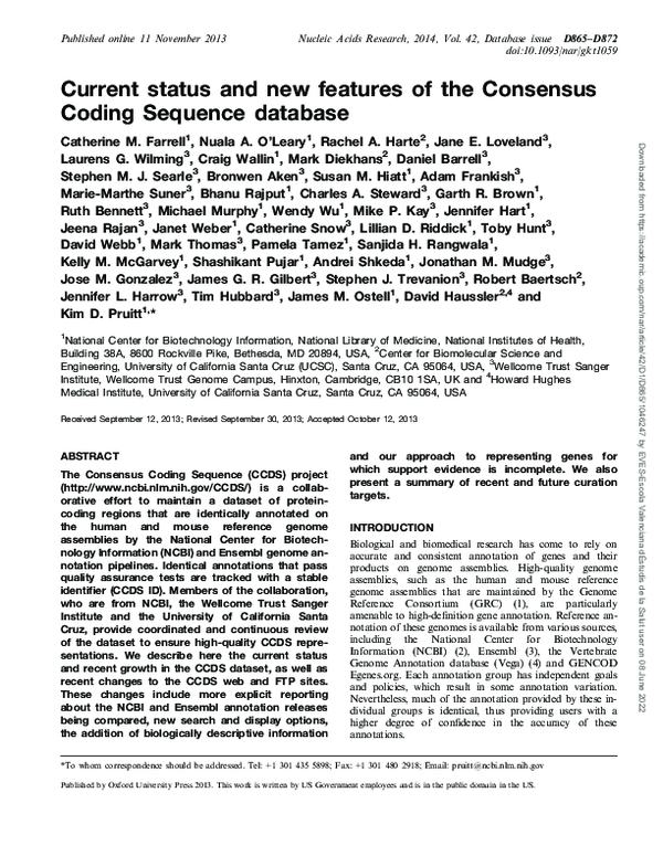 (PDF) Current status and new features of the Consensus Coding Sequence ...