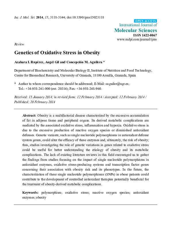 (PDF) Genetics of Oxidative Stress in Obesity