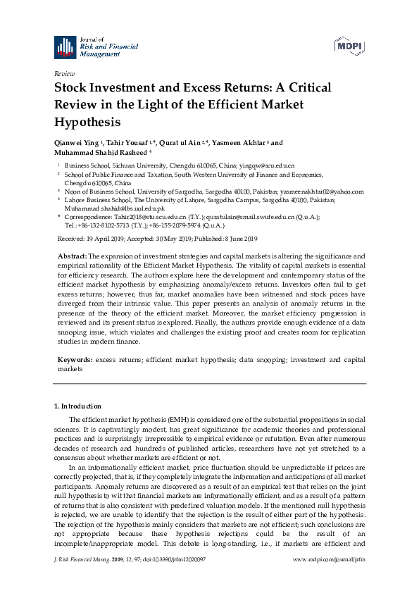 (PDF) Stock Investment and Excess Returns: A Critical Review in the ...