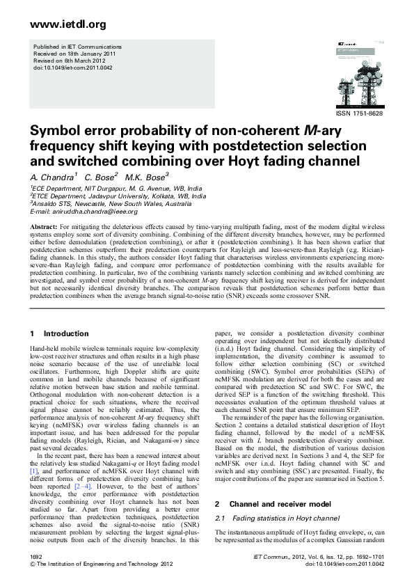 (PDF) Symbol error probability of non-coherent M-ary frequency shift ...
