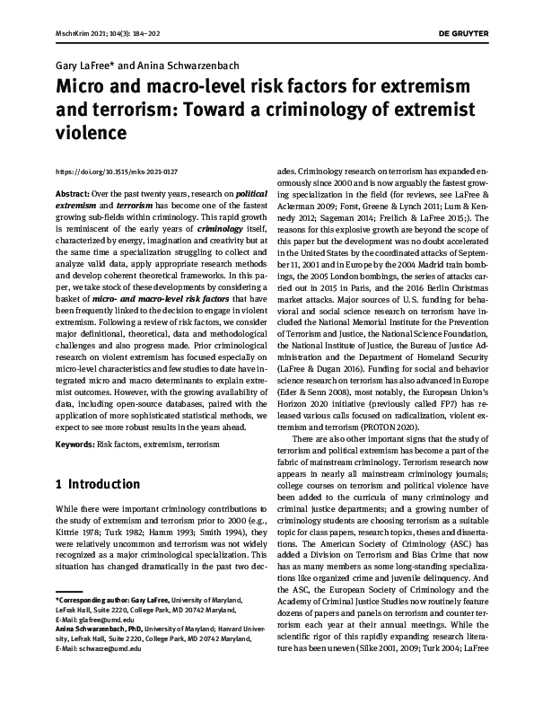 (PDF) Micro and macro-level risk factors for extremism and terrorism ...