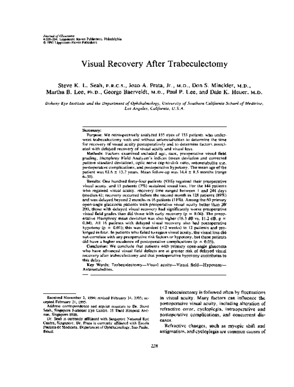 (PDF) Visual Recovery After Trabeculectomy