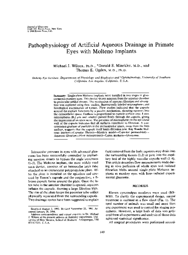 (PDF) Pathophysiology of Artificial Aqueous Drainage in Primate Eyes ...