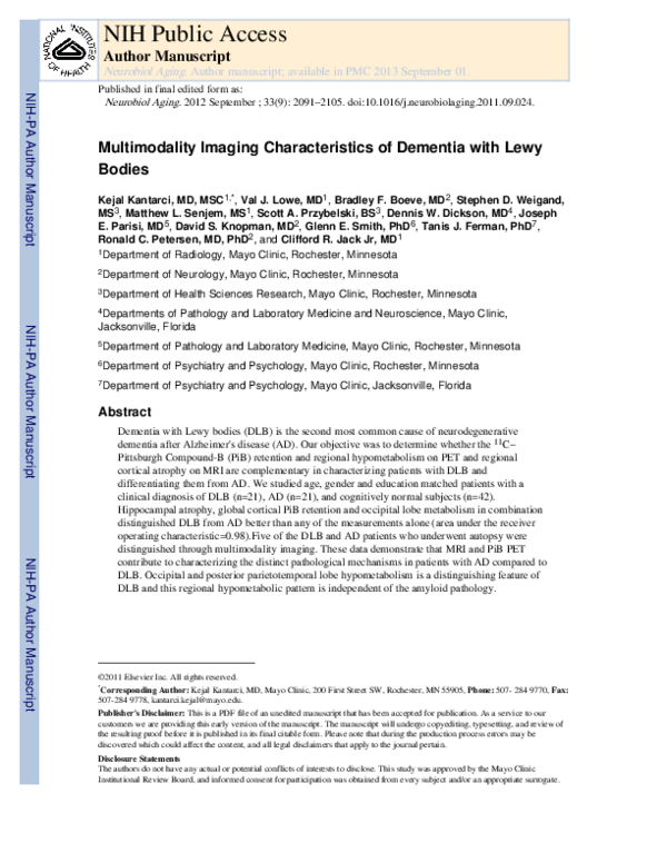 (PDF) Multimodality imaging characteristics of dementia with Lewy bodies
