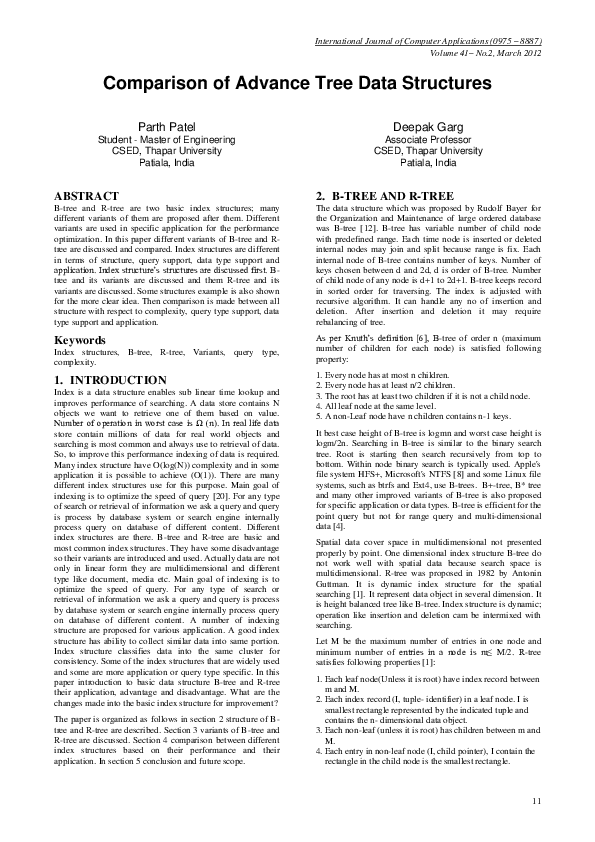 (PDF) Comparison of Advance Tree Data Structures