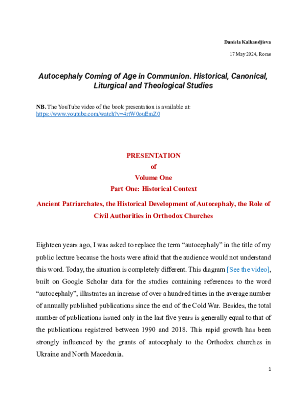 (PDF) Autocephaly Coming of Age in Communion. Historical, Canonical ...