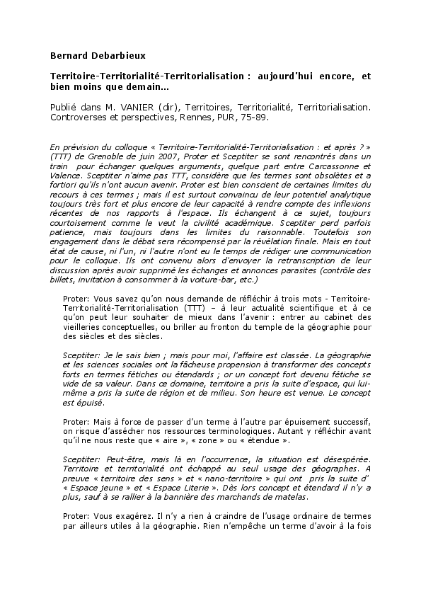 Pdf Territoire Territorialite Territorialisation Bernard Debarbieux Academia Edu