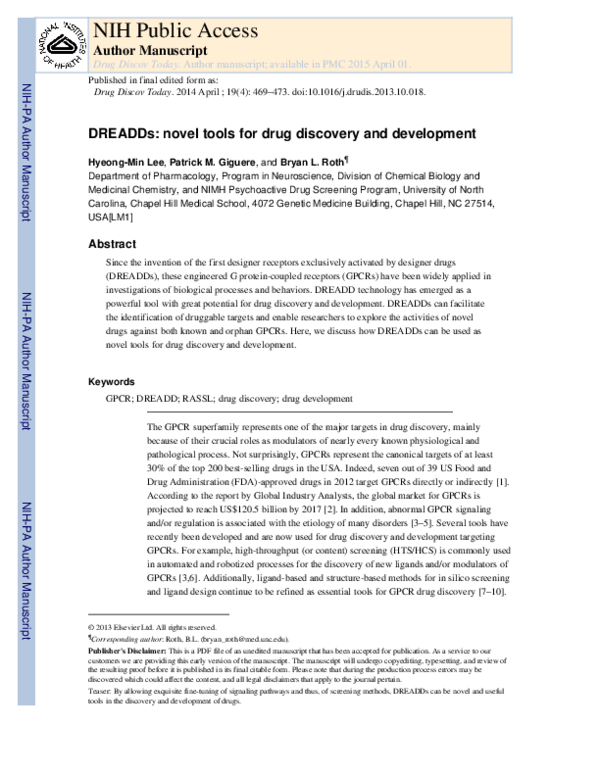 (PDF) DREADDs: novel tools for drug discovery and development