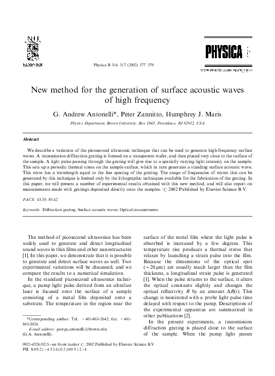 (PDF) New method for the generation of surface acoustic waves of high ...