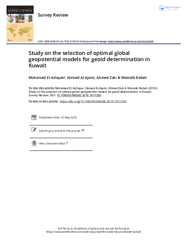 (PDF) Study on the selection of optimal global geopotential models for ...