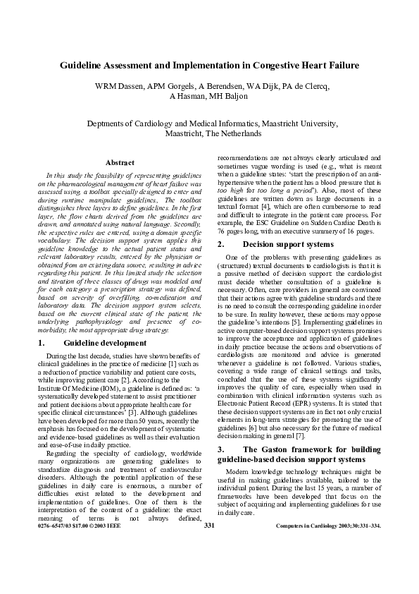 (PDF) Guideline assessment and implementation in congestive heart failure
