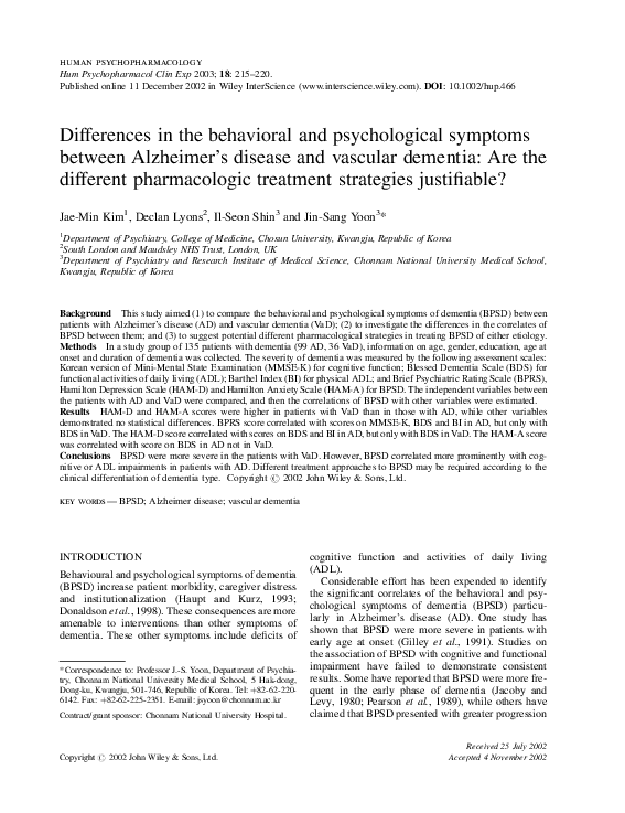 (PDF) Differences in the behavioral and psychological symptoms between ...