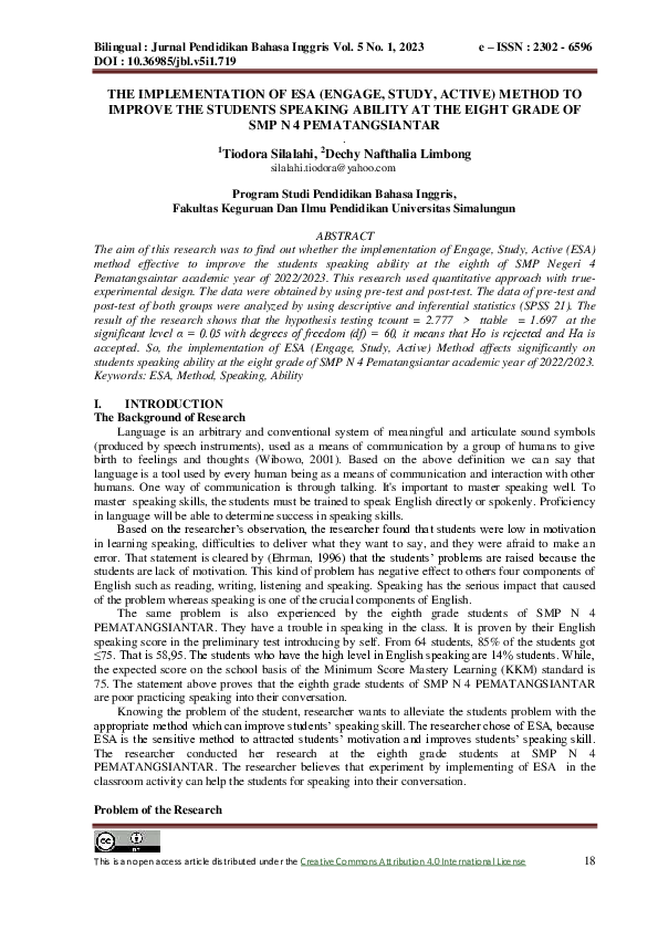 (PDF) The Implementation Of ESA (Engage, Study, Active) Method To ...
