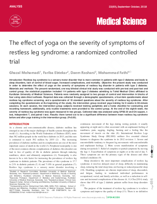 (PDF) The effect of yoga on the severity of symptoms of restless leg ...