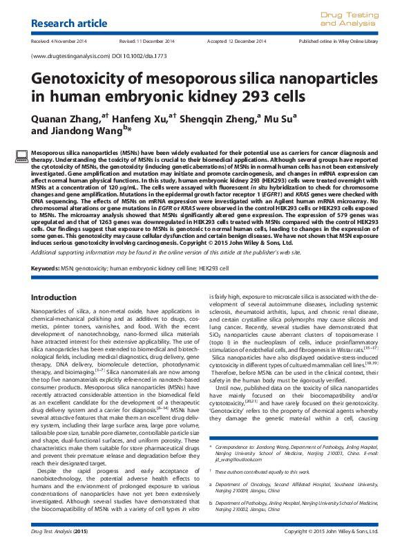 (PDF) Genotoxicity of mesoporous silica nanoparticles in human ...