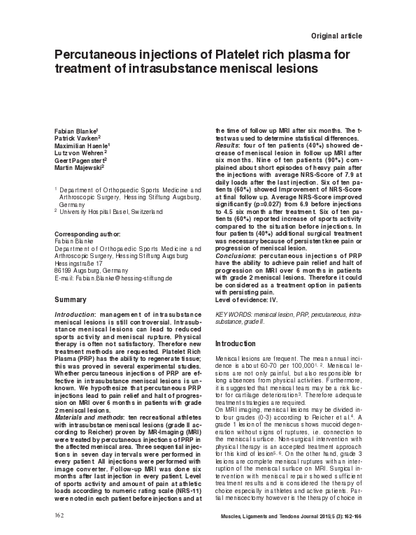 (PDF) Percutaneous injections of Platelet rich plasma for treatment of ...