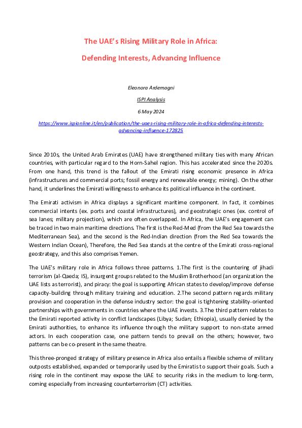 (PDF) The UAE's Rising Military Role in Africa: Defending Interests ...