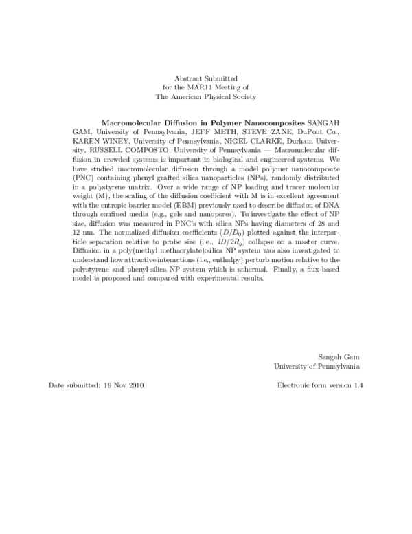 (PDF) Macromolecular Diffusion in Polymer Nanocomposites