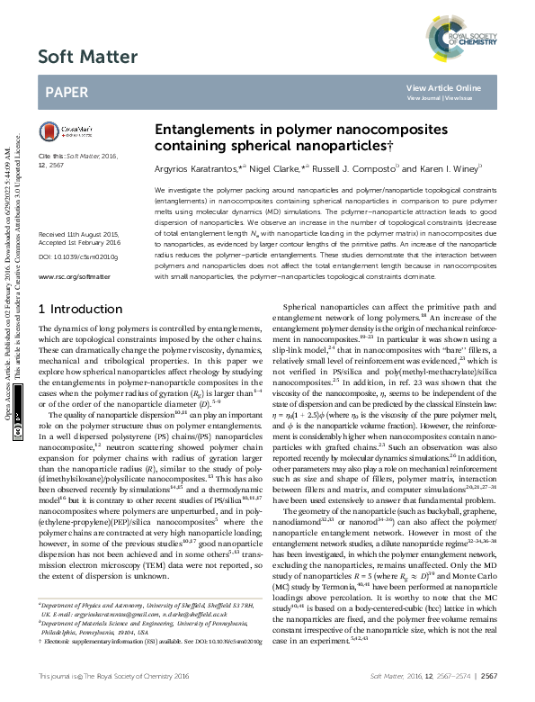(PDF) Entanglements in polymer nanocomposites containing spherical ...