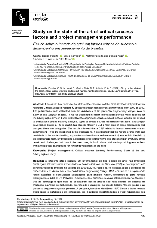 (PDF) Study on the state of the art of critical success factors and ...