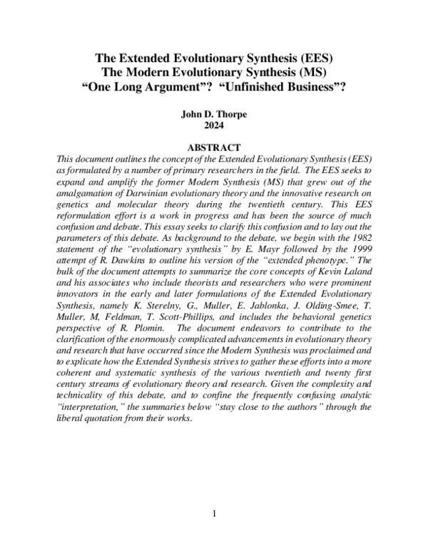 (PDF) The Extended Evolutionary Synthesis (EES) The Modern Evolutionary ...